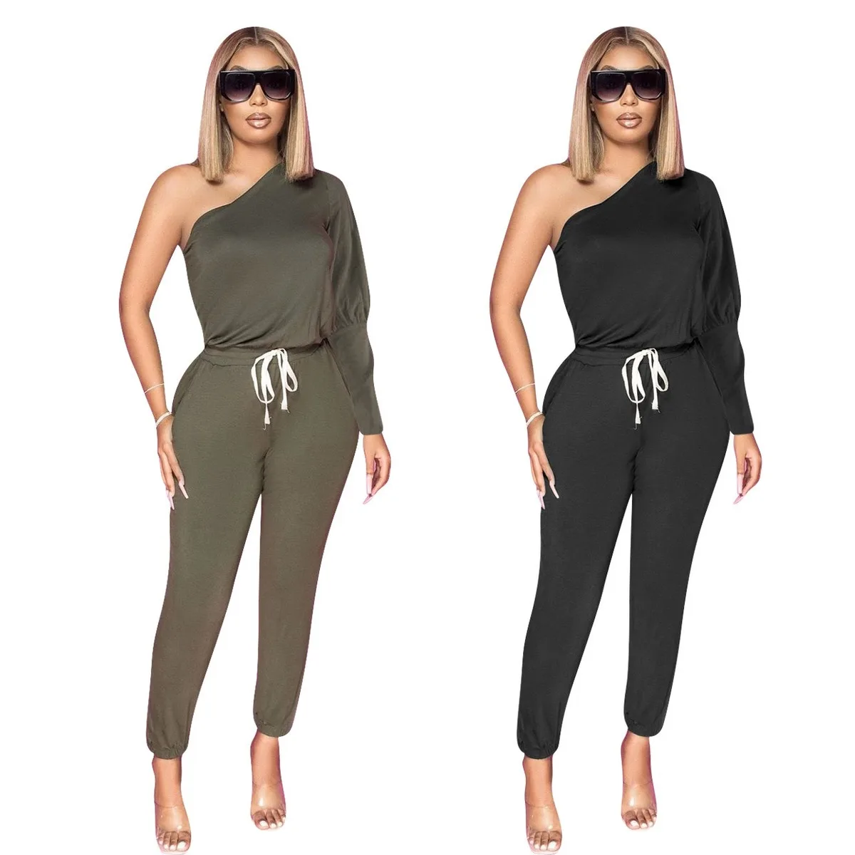 

2020 New Autumn Fashion Light Mature Women's Casual Solid Color Lace Jumpsuit Lightweight Commuter Jumpsuit