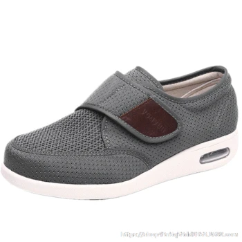 

Hook and loop shoes with adjustable foot width for diabetic male and obese elderly patients with swelling in summer