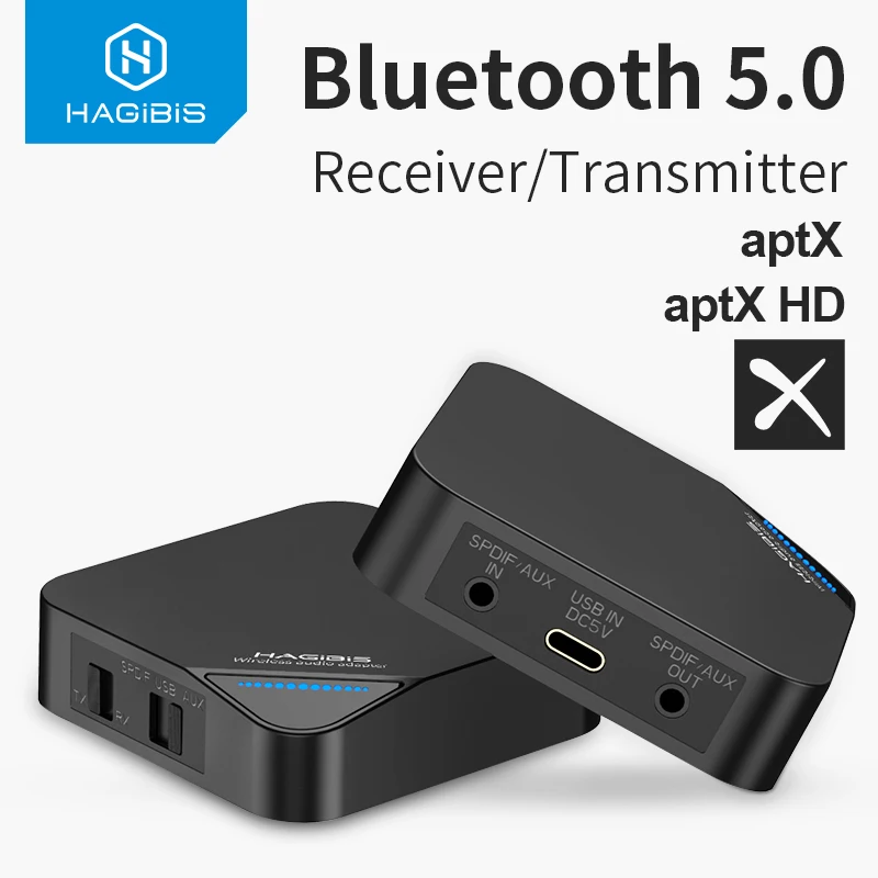 Hagibis Bluetooth 5,0 приемник передатчик 2 в 1 беспроводной aptX HD аудио 3,5 мм AUX/SPDIF/type-C адаптер для ТВ/наушников/автомобиля/ПК