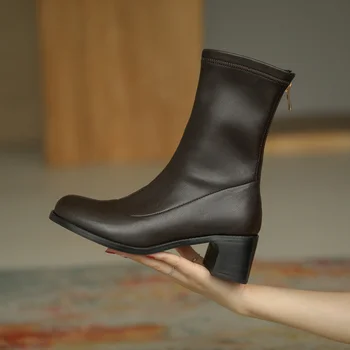 

black beige Genuine leather Female boots Women's boots High heels Women's shoes Size 34-39