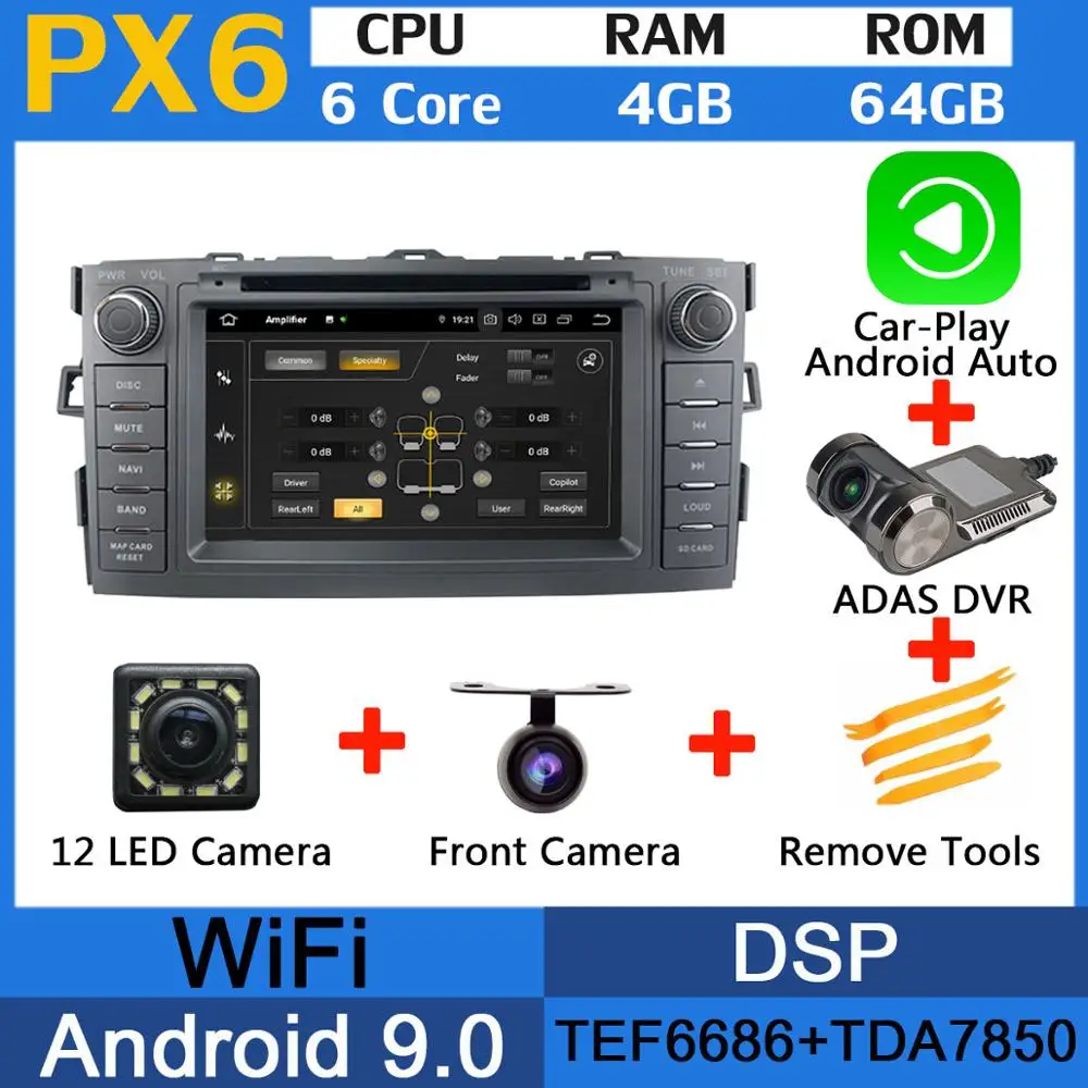 5 USB порт PX6/восьмиядерный Android 9,0 автомобильный dvd-плеер для TOYOTA AURIS 2006 2007 2008 2009 2010 2011 хэтчбек автомобильный радио gps DSP - Цвет: PX6-Adas-Carplay
