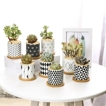 

Modern Geometric Pattern Ceramic Flower Pot Succulent Plant Pot Nordic Planter Office Desktop Bonsai Home Garden Decoration