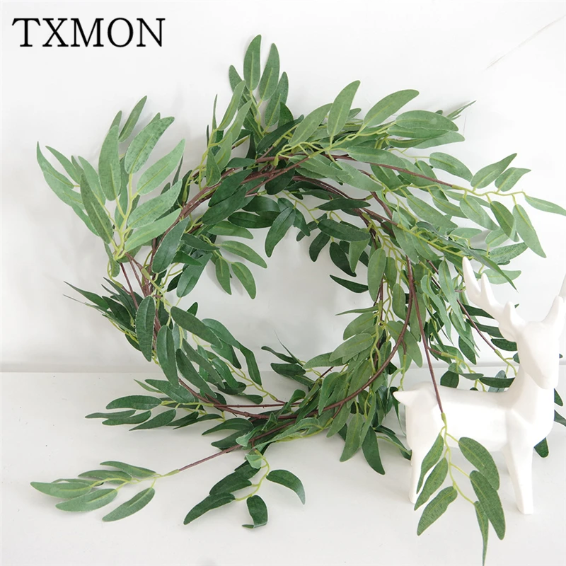 180cm Simulation willow rattan bar ceiling shopping mall winding green plant leaves vine decorative flower plastic green leaves