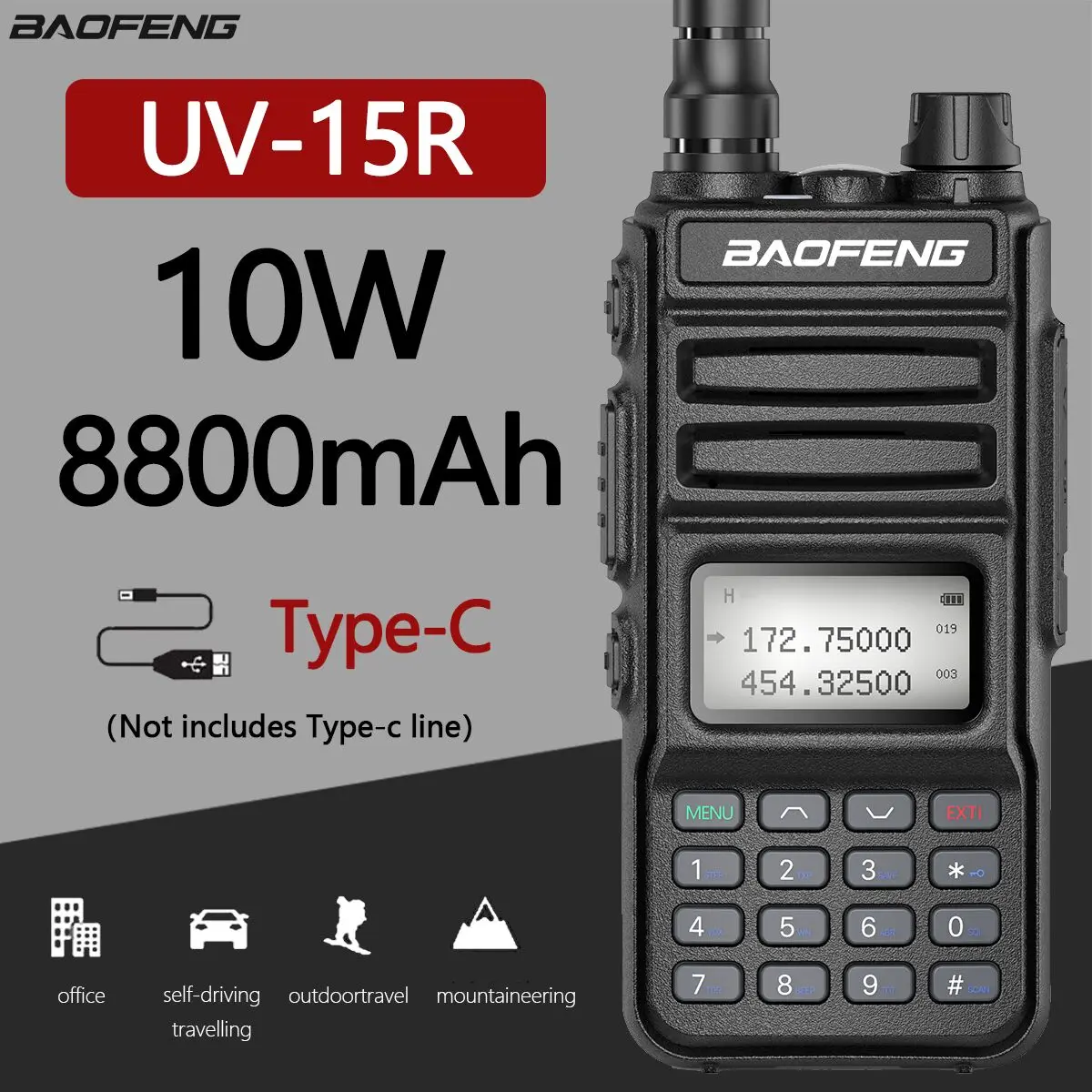 Портативная рация BaoFeng UV-15R 10 Вт максимальная мощность с зарядным устройством USB 30