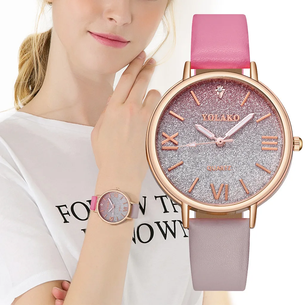 

YOLAKO Fashion Simple Gradient Dial With Diamond Belt Ladies Quartz Watch Wristwatches Quartz Classic Casual Analog Watches