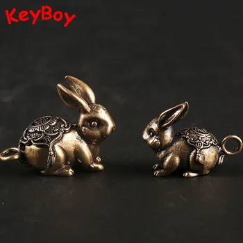 

Pure Copper Trinket Solid Rabbit 2020 New Year Pendant Chinese Blessing Lucky Rabbit Key Chain Rings Pendant Brass Car Keychain
