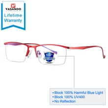 YASANDO, синий светильник, очки унисекс, металлическая половина оправа Очки для работы за компьютером для защиты глаз, Прямоугольная оправа для мужчин/женщин