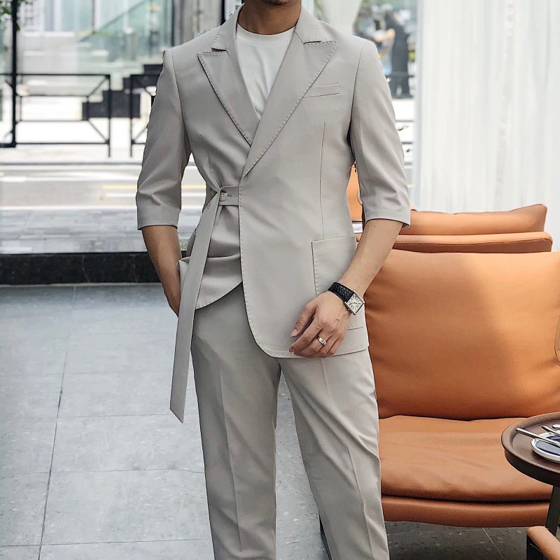 Costume de smoking à ceinture pour homme, Blazer à coupe cintrée, tendance,  de marque, formel, 2021 | AliExpress