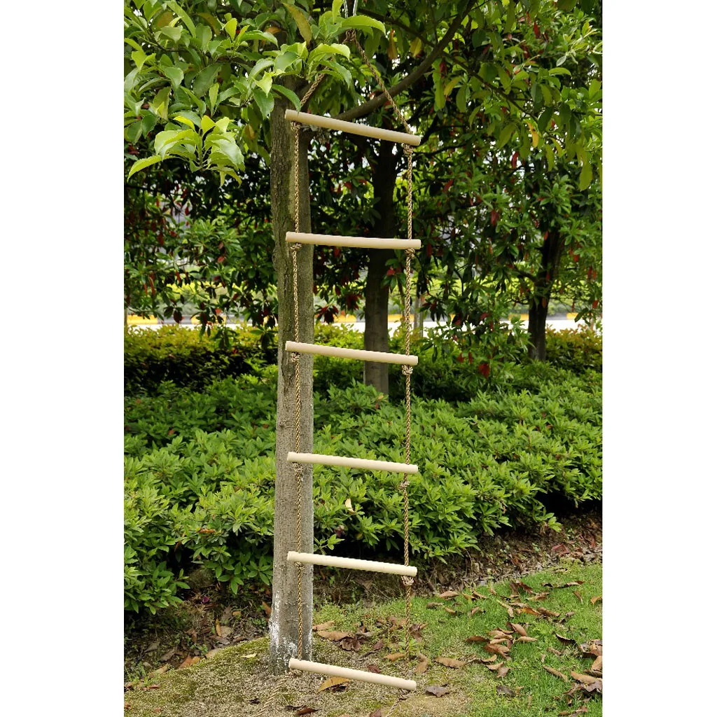Children Playhouse Wooden 300KG 5 Rungs Rope Climbing Ladder Backyard Toy