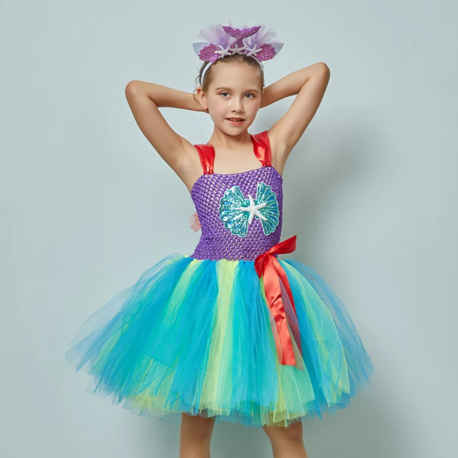 Handmade Mermaid Birthday Tutu Set Smash Cake Outfit Baby Girls Under the Sea Theme Mermaid Tutu Dress Dance Recital Tulle Dress (3)