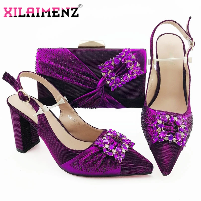 

Purple African Woman High Heels Sandals And Matching Bag Set For Party 2019 Hot Sale Italian Woman Shoes And Bag To Match Set