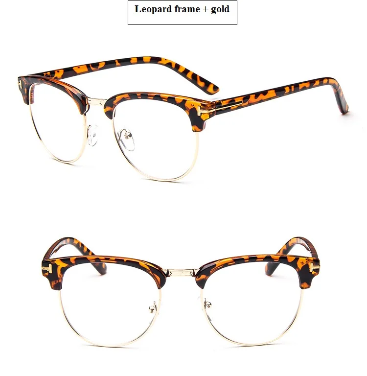 Half Metal Women Glasses Frame Men Eyeglasses Frame Vintage Square Clear Lens Glasses myopia Optical Spectacle Frame Transparent - Цвет оправы: Leopard