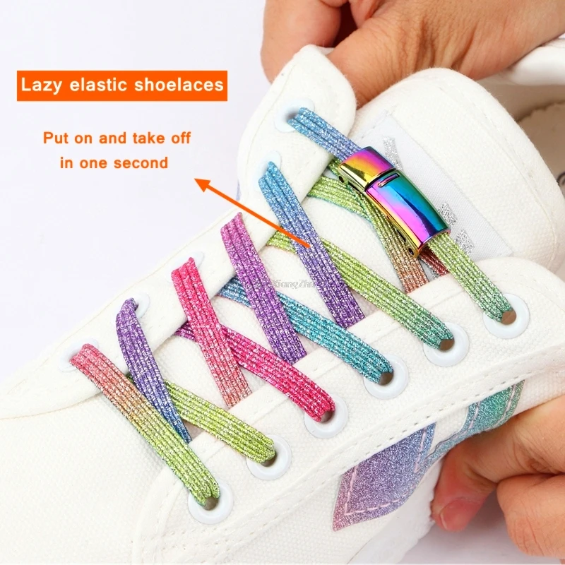 New Rainbow Magnetic Lock Shoelaces Elastic No tie Shoe laces Sneakers Shoelace Kids Adult Lazy Laces One Size Fits All_voghion.com