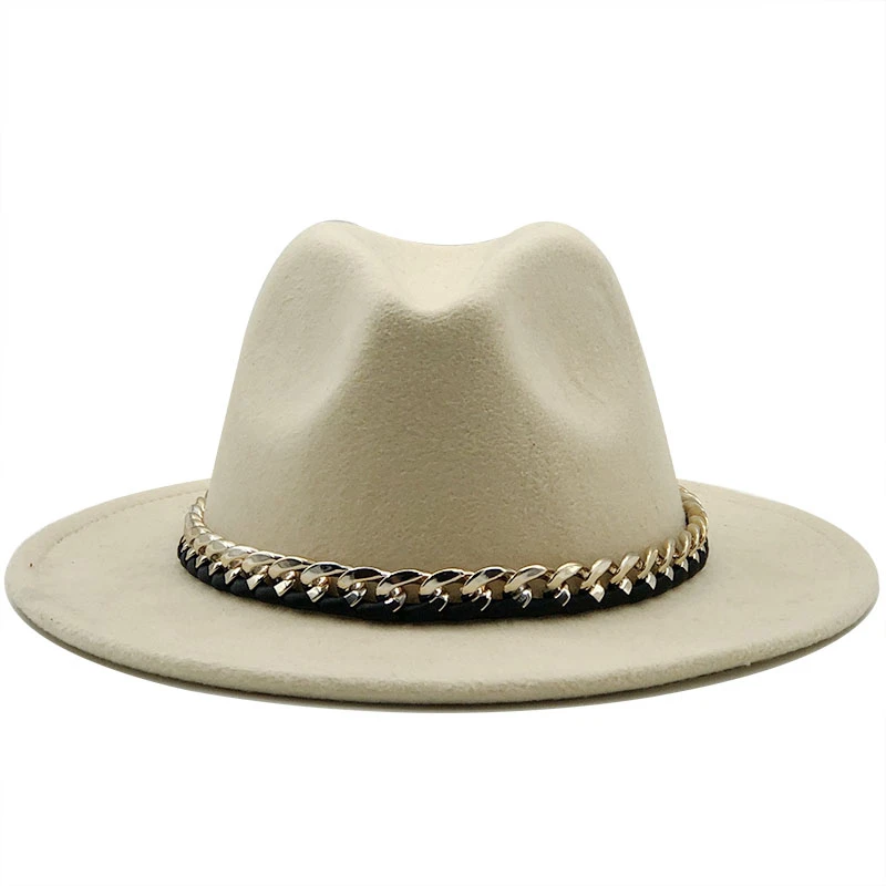 Women Men Wool Fedora Hat With Gold 