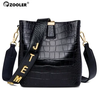 

ZOOLER Casual Genuine Leather Shoulder Bags for Female Letter Embossed Bucket Women Tote Bag Roomy Commuting Bags Luxury #LT289