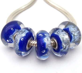 

JGWG2131 5X 100% Authenticity S925 Sterling Silver Beads Murano Glass beads Fit European Charms Bracelet diy jewelry Lampwork