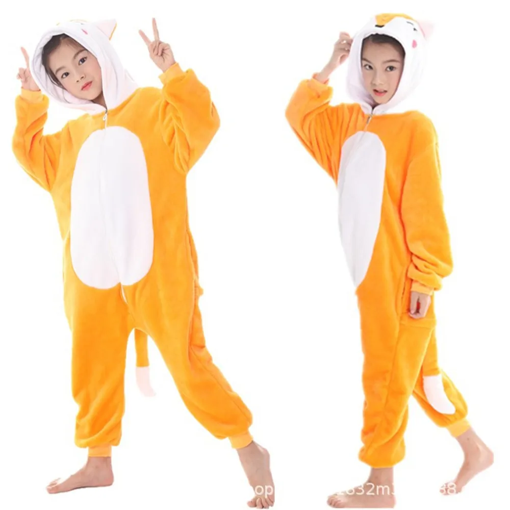 Детские пижамы для девочек, комбинезон в виде животных Kigurumi, детская одежда для сна с капюшоном, зимняя Фланелевая пижама с рождественским оленем, динозавром, Банни