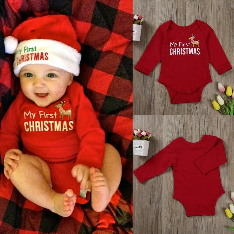 

Christmas Baby Boy Girl Bodysuit Letter MY First Letter Printed Solid Jumpsuit Clothes Outfits Jumpsuit Clothes Outfits