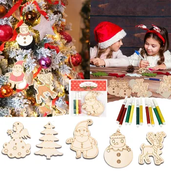 

10 Pcs Fashionable DIY Christmas Pendant Decorations Wooden Christmas Ornaments Unfinished Set Wood Slices Ornaments