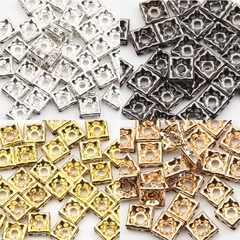 

Gold Silver Color Square Rhinestone Rondelles Crystal Spacer Beads For Jewelry Making DIY Bracelet Necklace 50pcs 6/7/8/10mm