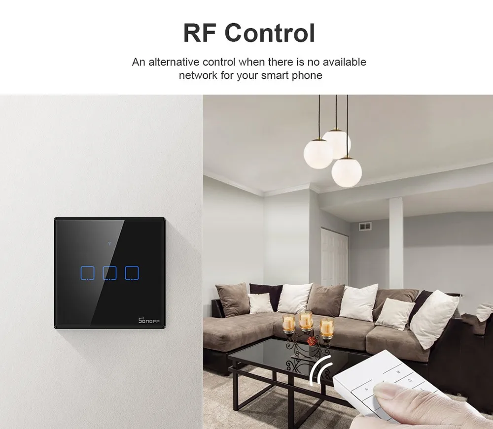 Интеллектуальный выключатель света SONOFF T3EU TX Smart Wi-Fi настенный сенсорный выключатель Черный с границы умный дом 1/2/3 433 RF/Голосовое управление/приложение Управление работает для Alexa