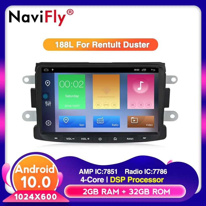 NaviFly Android 10 Автомобильный мультимедийный плеер 2din Авторадио для Dacia Duster Logan Sandero