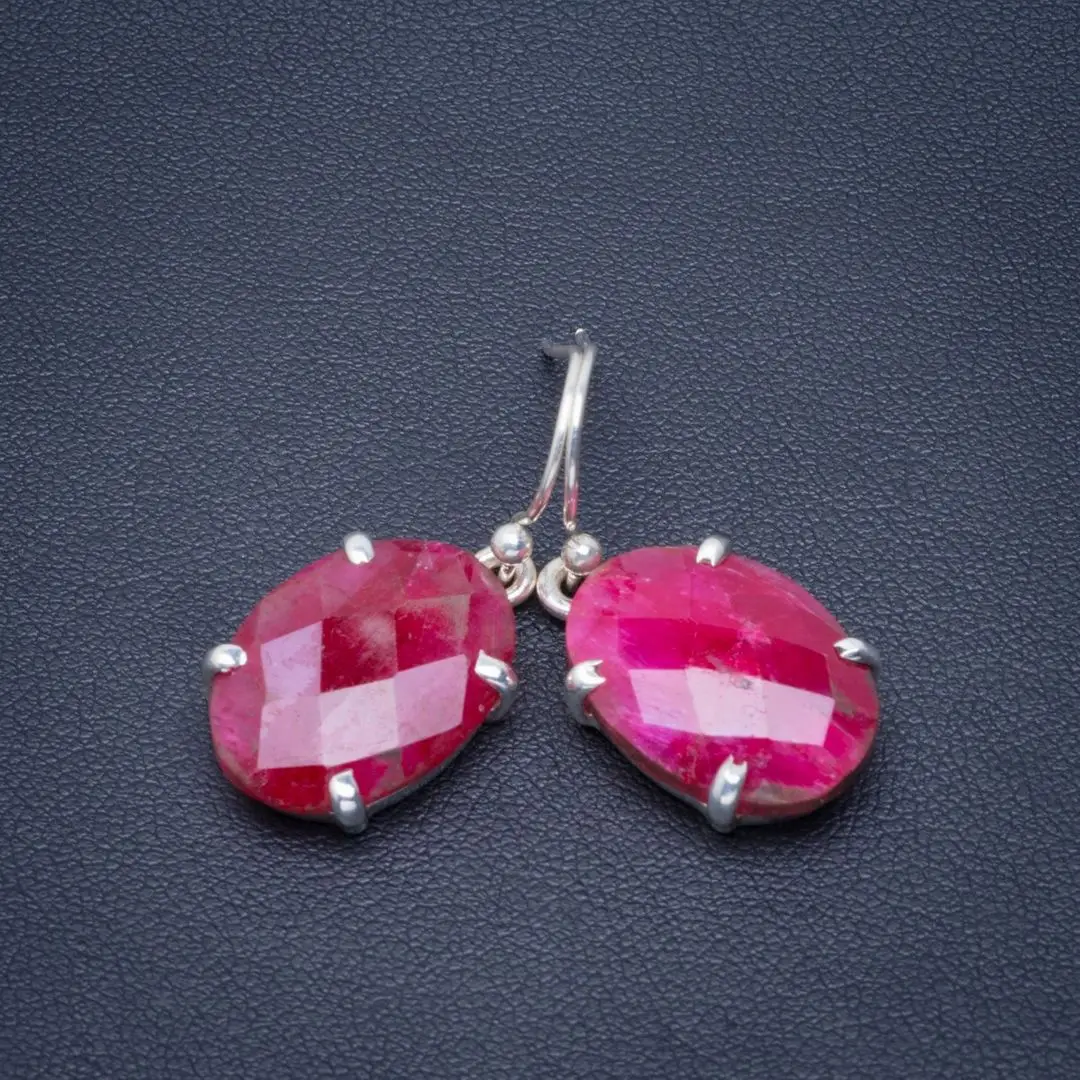 

Natural Cherry Ruby Handmade Unique 925 Sterling Silver Earrings 1.5" B2553