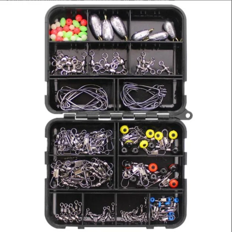 160pcs Fishing Accessories Box Kit Including Jig Hooks Sinker Weights Fishing Swivels Snaps With
