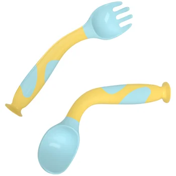 

1 Set Fork Spoon Training Tableware Auxiliary Food Spoon Learn to Eat Spoon for Kid Infant Baby Toddler