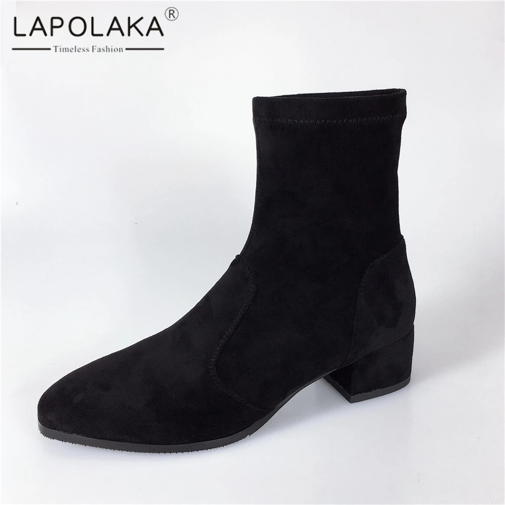 

lapolaka 2020 high quality square toe autumn shoes women boots chunky heels slip on casual lady boots women shoes woman