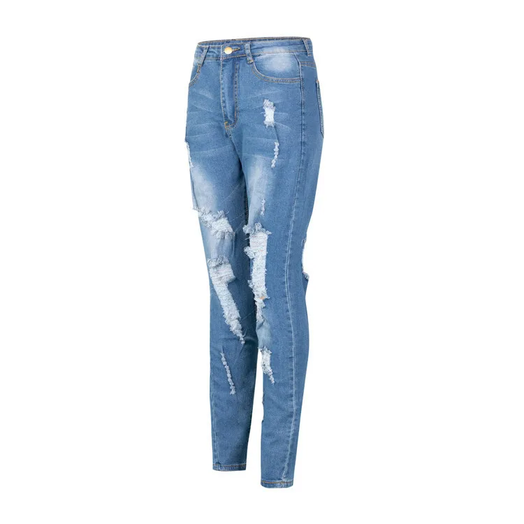 Vente chaude femme bleu foncé déchiré jeans mode haute audirésilience ny denim jeans stretch slim crayon pantalon S-3XL drop shipping