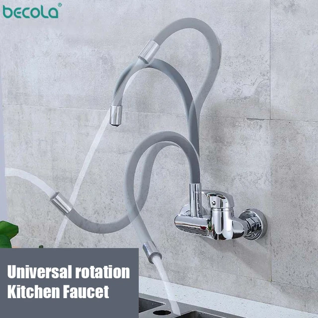 Grifo de cocina montado en la pared, mezcladores de cocina, fregadero de  cocina, manguera Flexible giratoria libre de 360 grados, agujeros dobles -  AliExpress