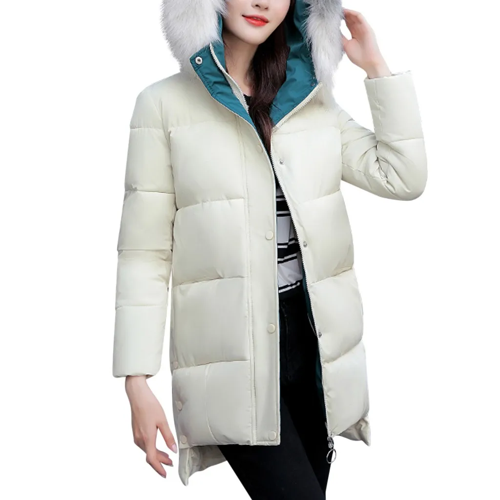 Новинка, зимняя куртка женская парка, большие размеры, Толстая теплая длинная свободная зимняя одежда с капюшоном, куртка с хлопковой подкладкой, верхняя одежда#910 - Цвет: WH