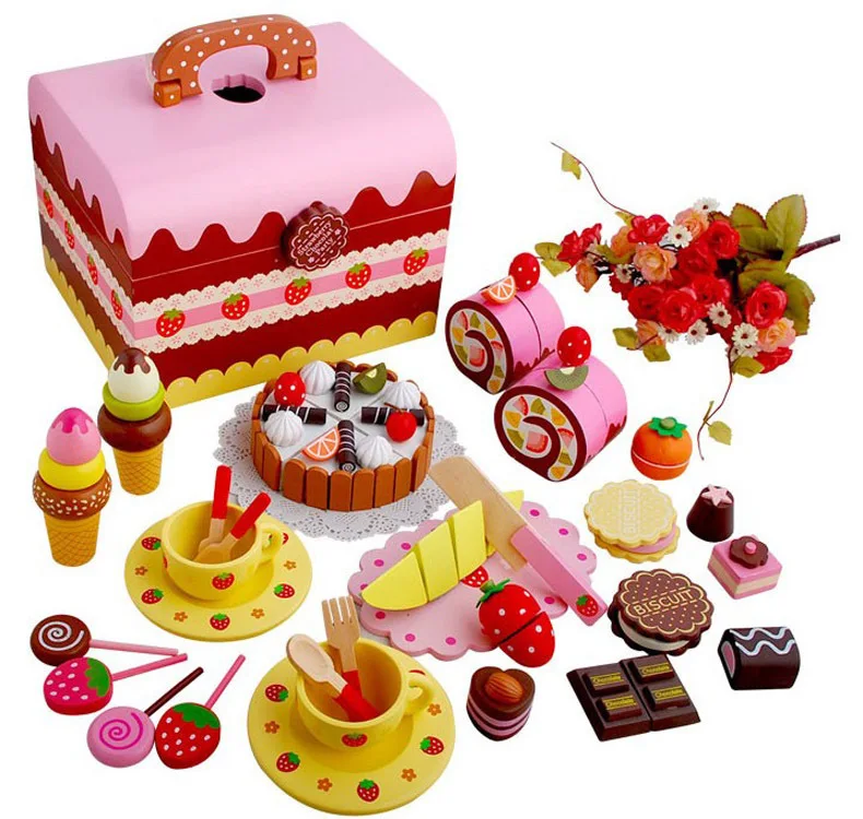 

Children's Strawberry Cake Toy Box Baby Wooden Simulation Over Home Toy Model Birthday Accessories Superior Quality Gifts Toys