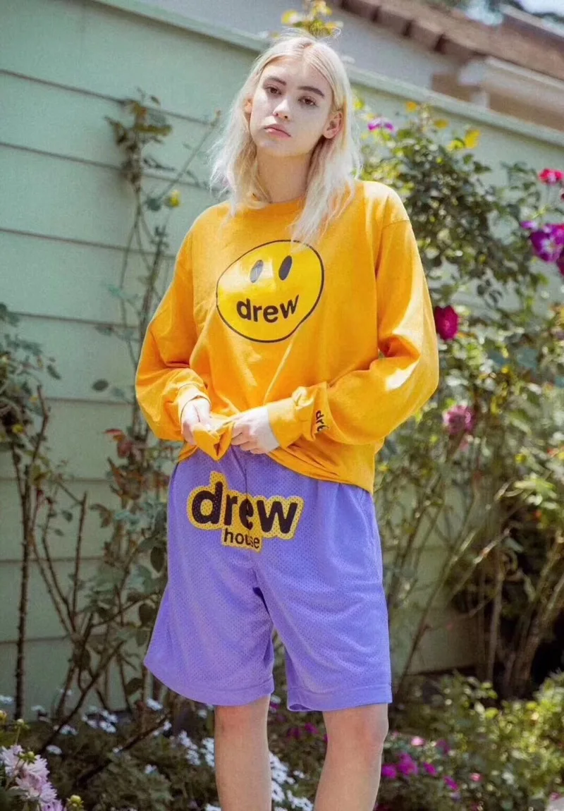 Drew house футболка с длинными рукавами с большим смайликом Drew House Футболка мужская и женская уличная одежда в стиле хип-хоп drew house футболка xxxtentacion