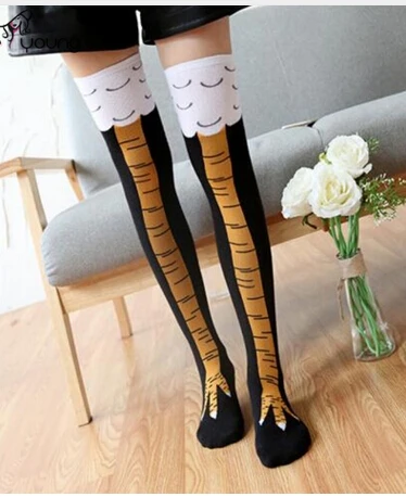 yellow black long Высокие носки до бедра с объемным рисунком из мультфильма модные милые женские тонкие носки для косплея осенне-зимние женские носки с объемным принтом курицы - Цвет: yellow black long