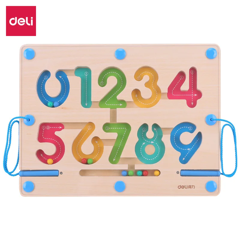 

Deli 74305 Wood Children with Numbers Cognitive Board Magnetic Maze Jigsaw Puzzle Cognitive with Numbers Board Early Education T