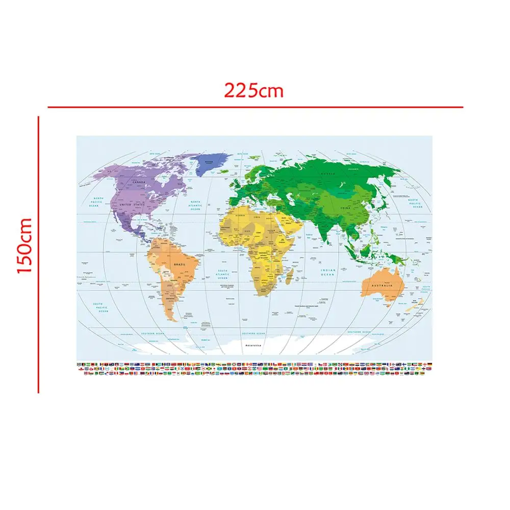 150x225 см карта мира с проекцией Меркатора из нетканого материала без запаха