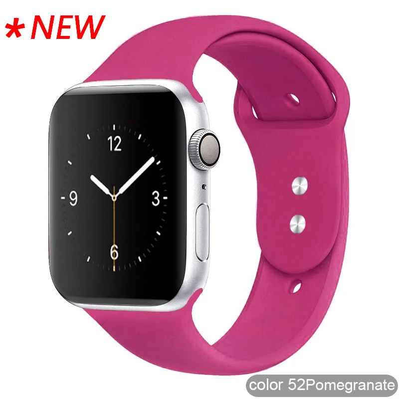 Цветной мягкий силиконовый спортивный ремешок для Apple Watch серии 1 2 3 4 5 38 мм 42 мм резиновый ремешок для часов 40 мм 44 мм iWatch 4/5 - Цвет ремешка: 52 Pomegranate