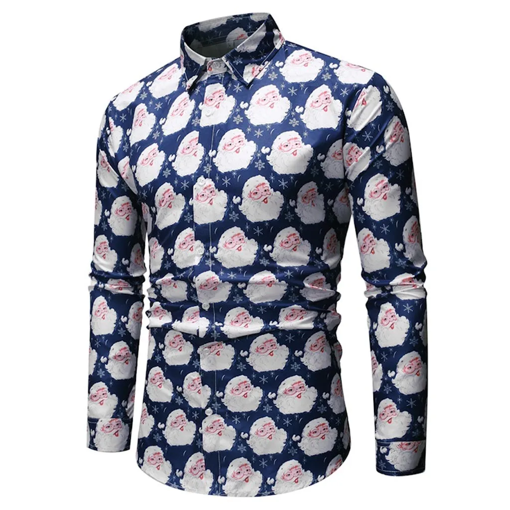 KANCOOLD, новинка, camisa masculina, уродливая Рождественская Мужская рубашка, повседневная, 3D Рисунок Санты, повседневная, с длинным рукавом, обычная блузка Nov8