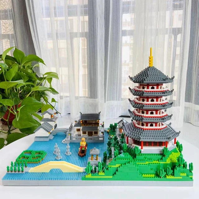PZX-construcción del templo de la Torre del Lago Oeste para niños, 6627-2, Arquitectura del mundo, Pagoda, barco, bricolaje, Mini bloques de diamante, piezas, juguete, sin caja PZX-construcción del templo de la Torre del Lago Oeste para niños, 6627-2, Arquitectura del mundo, Pagoda, barco, bricolaje, Mini bloques de diamante, piezas, juguete, sin caja