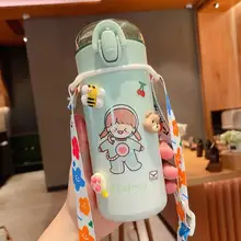 420ml Cute Thermos Cup Japanese Elastic Buckle Vacuum Flask Stainless Steel Water Cup Student Portable Water Bottle Drinkware