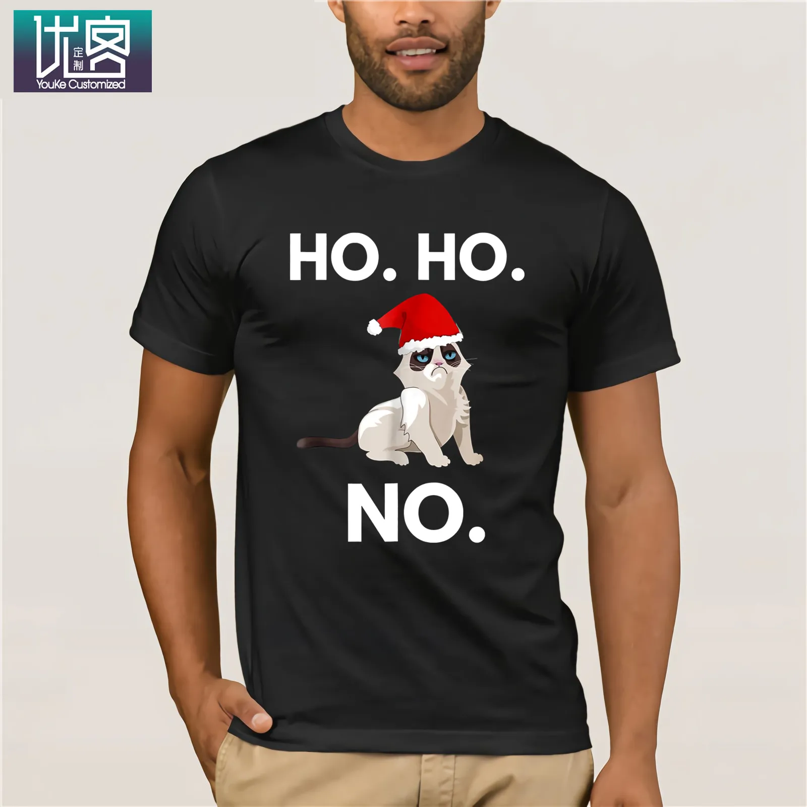 Ho No Christmas Ca забавная Рождественская футболка с коротким рукавом, Уникальные повседневные топы с коротким рукавом, хлопковая футболка, подарок - Цвет: Black