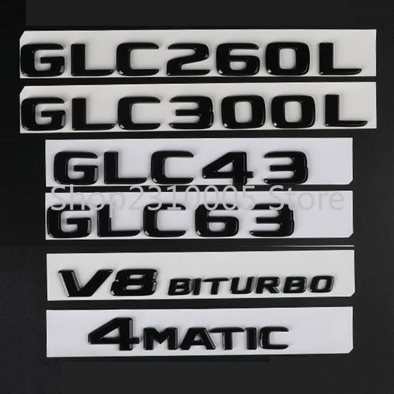 Matte Glossy Black Trunk Letter Badge Car Styling Emblem Sticker for Mercedes Benz GLC220 GLC250 GLC350 GLC400 V8 BITURBO 4MATIC |