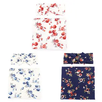 

2 Pcs/set Fashion Children Baby Hair Band Wrapping Towel Set Kids Infants Stroller Blanket Photography Props Decoration