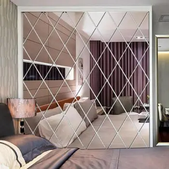 

100*100CM Nordic Diamond Shape Wall Papers Mirror Sticker Acrylic Grid Wallpaper Roll 3D for Living Room Background Home Decor