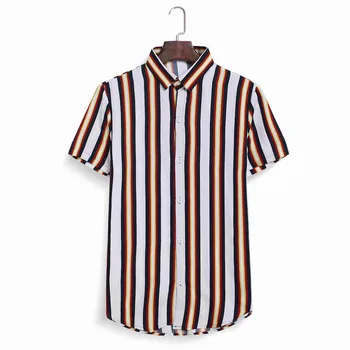 

Mens Shirts Casual Blouse Summer Hawaiian Shirt Fashion Printed Splicing Colorful Stripe Short Sleeve Loose Shirt Clothes #326