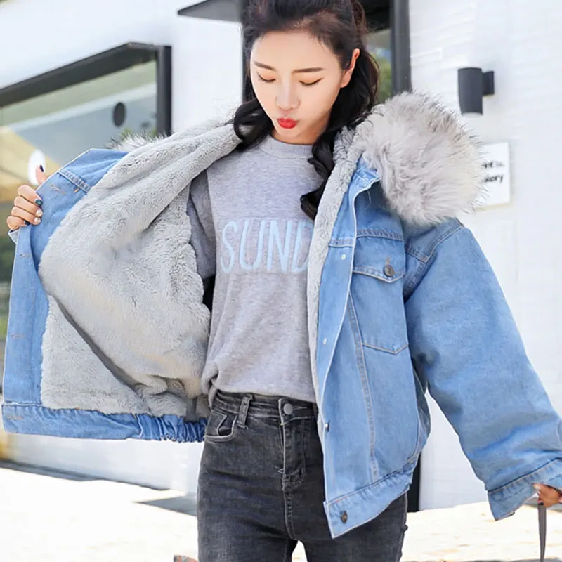 Denim jacket women winter coat single breasted outerwear warm cotton women jacket hoodies women coats hooded bomber jackets coat