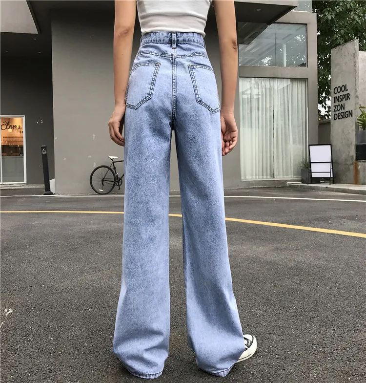 Женские джинсы, новинка, джинсы с высокой талией, широкие, прямые, с отворотами, тонкие, брюки, свободные, Pantalon Femme, рваные джинсы для женщин