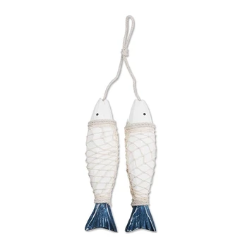 

NEW-2PCS Wooden Fish Decoration Nautical Decoration, Wall Decor Door Hanging Decoration Beach Theme Home Wooden Ornament